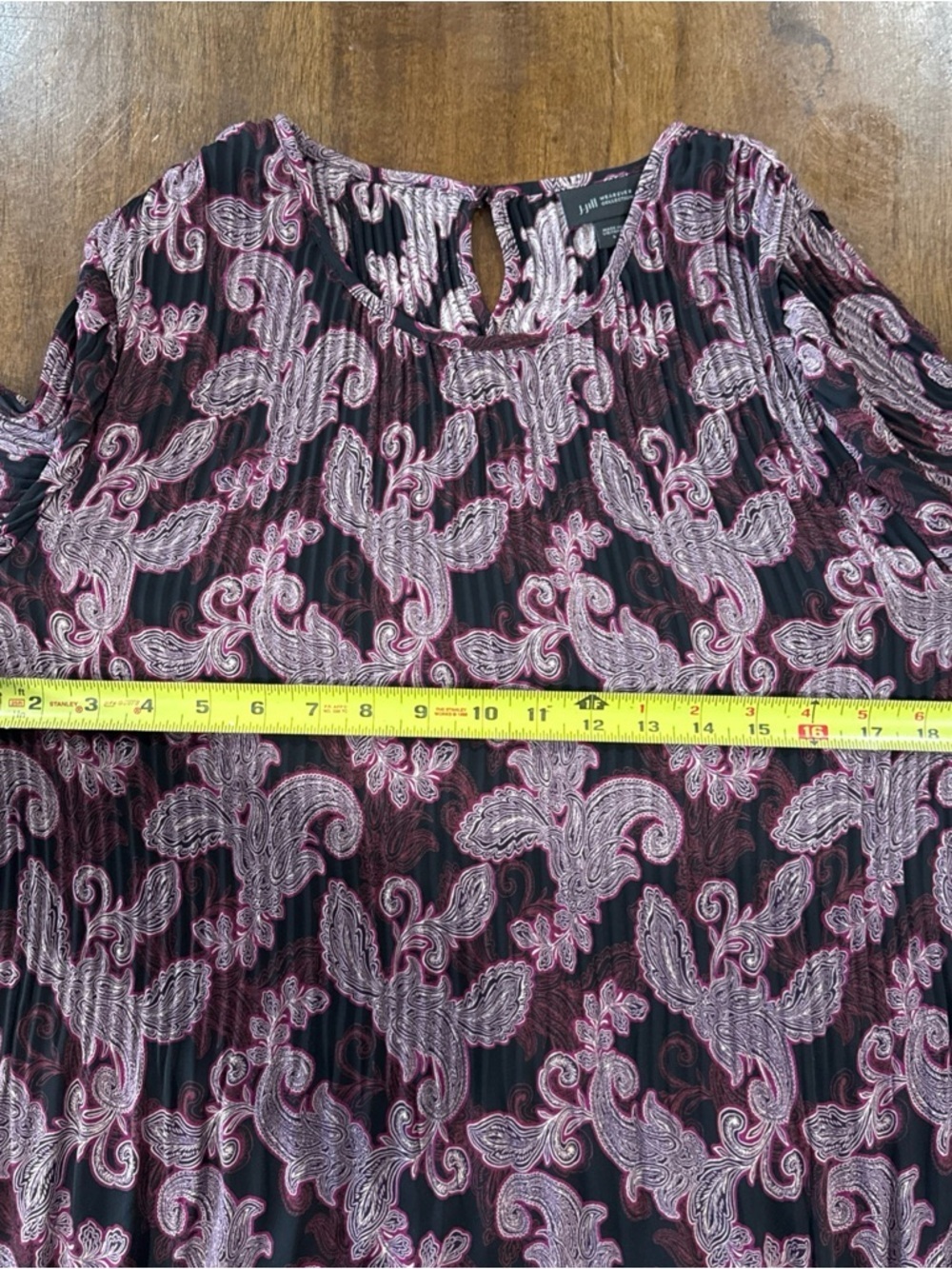 J Jill Wearever Collection Long Sleeve Patterned Pleated Front Dress Large - Picture 11 of 13